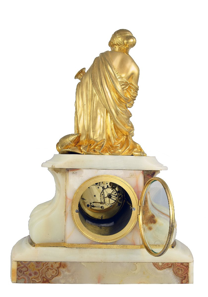 Clock "allegories Of The Arts" Gilded Bronze And Onyx-photo-3