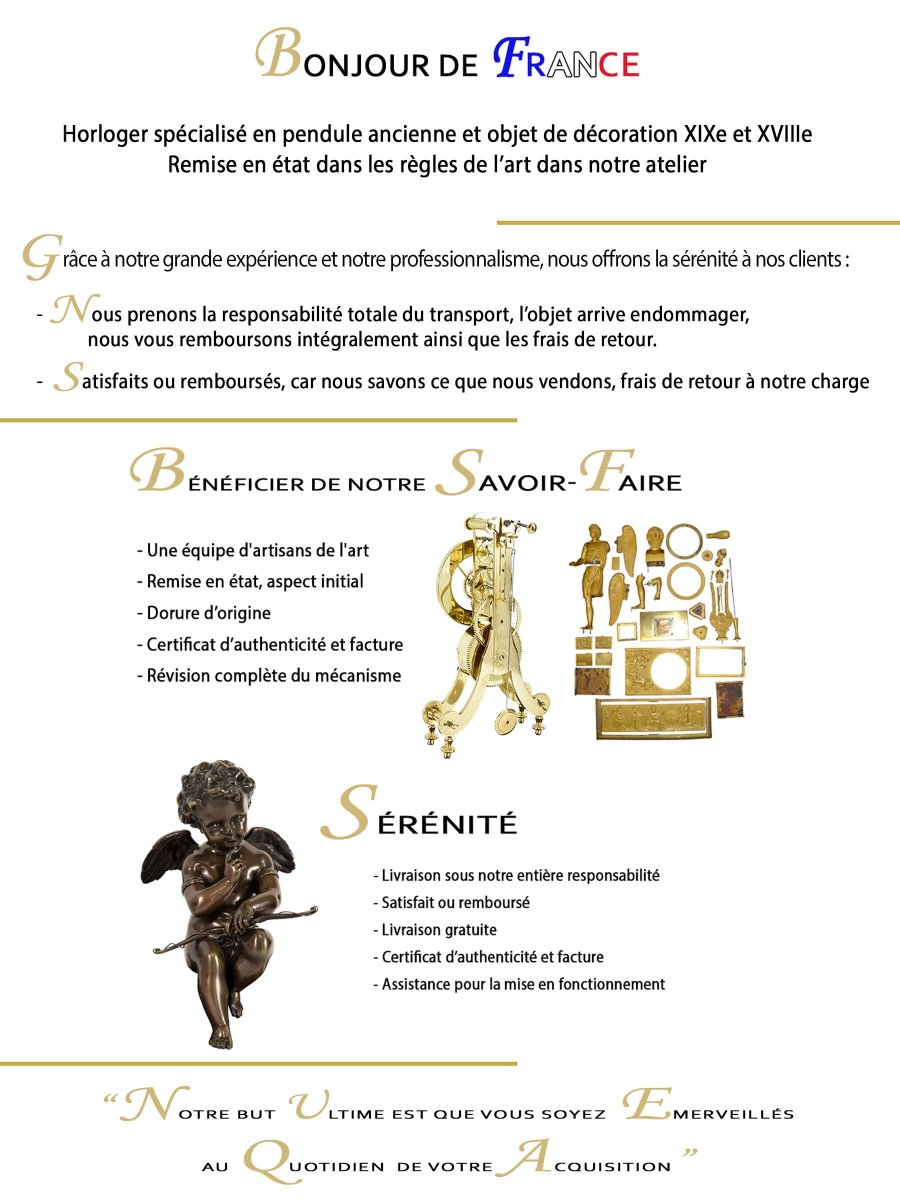 Pendule "allegories Des Arts" Bronze Doré Et Onyx-photo-5