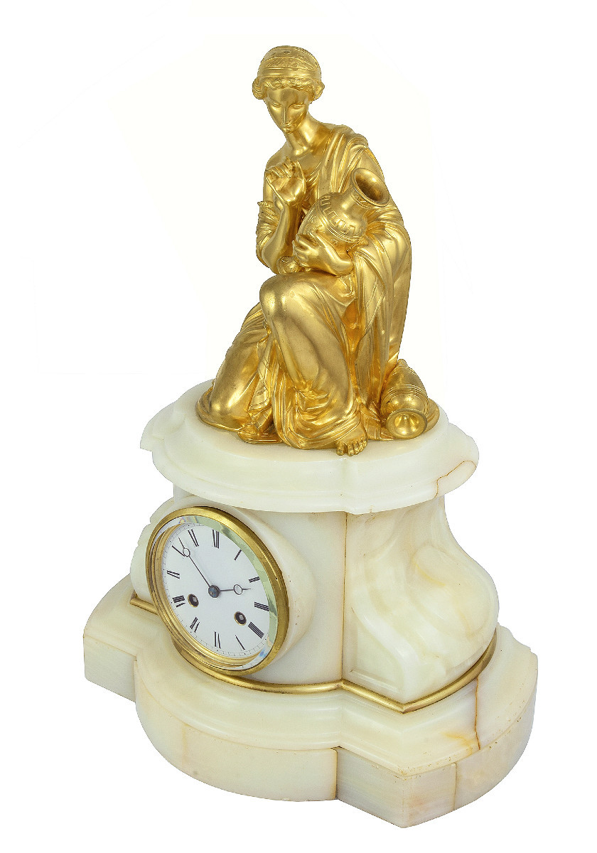 Clock "allegories Of The Arts" Gilded Bronze And Onyx