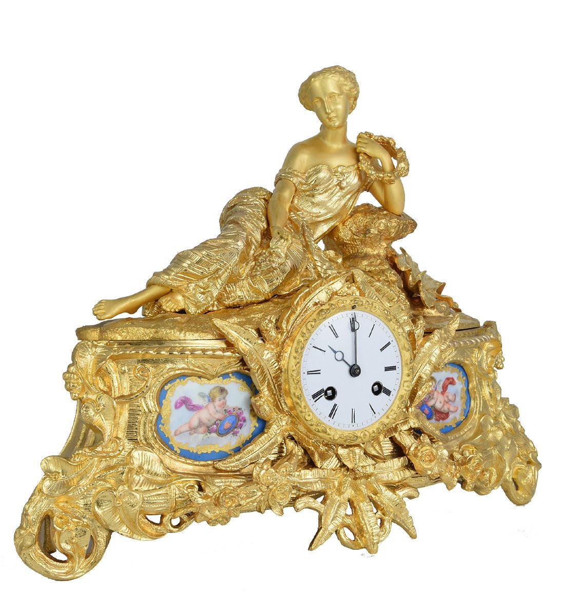 Clock "goddess Flora" In Bronze And Limoges Porcelain 1844-1849-photo-2