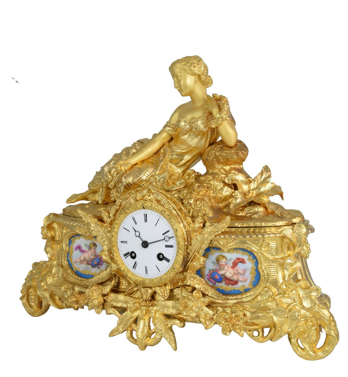 Clock "goddess Flora" In Bronze And Limoges Porcelain 1844-1849-photo-4