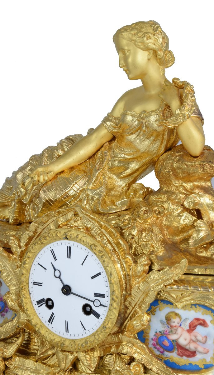 Clock "goddess Flora" In Bronze And Limoges Porcelain 1844-1849-photo-1