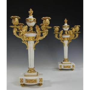 Paire De Chandeliers Marbre Et Bronze Napoleon III