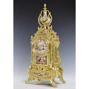 Pendule Napoléon III En Bronze Et Porcelaine De Limoges