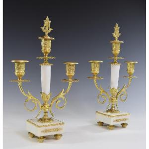 Paire De Chandeliers Marbre Et Bronze Napoleon III