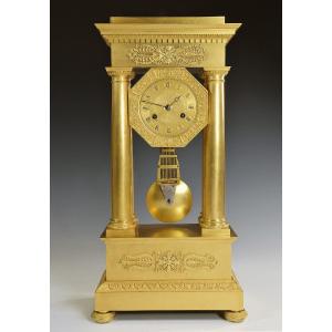 Clock Portico Gilded Bronze Mercury Gilt Pons