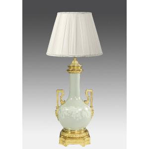 Lamp In Porcelain Céladon And Gilt Bronze, 19th Century XIXe