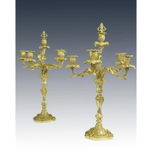 Imposing Candlestick Gilt Bronze Louis XV XIXème