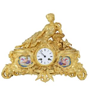 Clock "goddess Flora" In Bronze And Limoges Porcelain 1844-1849