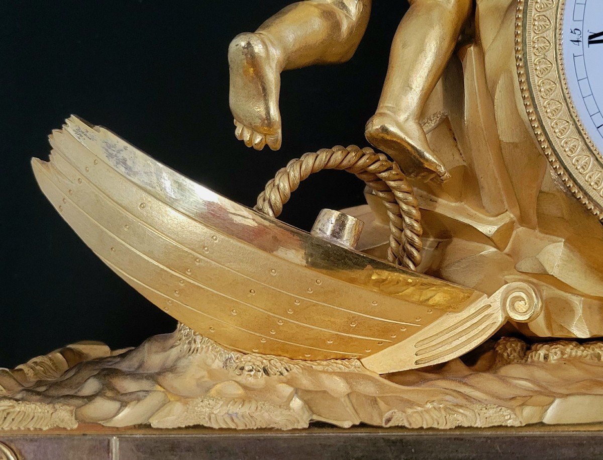 Empire Clock "the Shipwreck" In Gilt Bronze Based On A Drawing By Jean André Reiche-photo-4