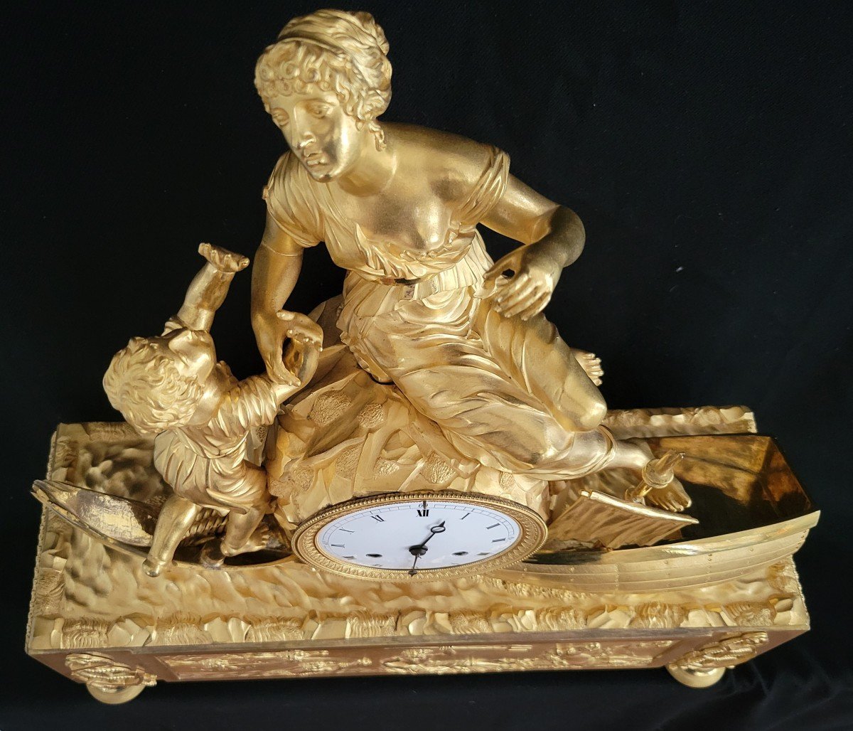 Empire Clock "the Shipwreck" In Gilt Bronze Based On A Drawing By Jean André Reiche-photo-7