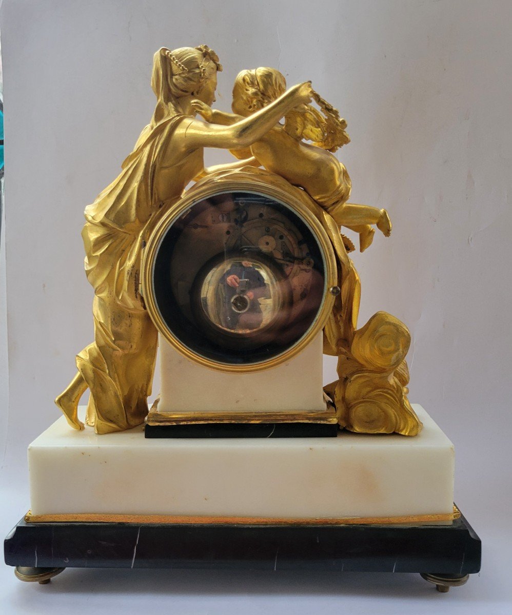 Louis XVI Pendulum "venus And Love" In Marble And Gilt Bronze-photo-2