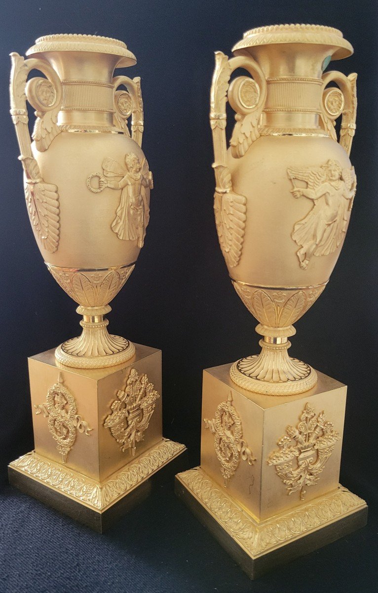 Paire De Vase En Bronze Doré époque Empire-photo-3