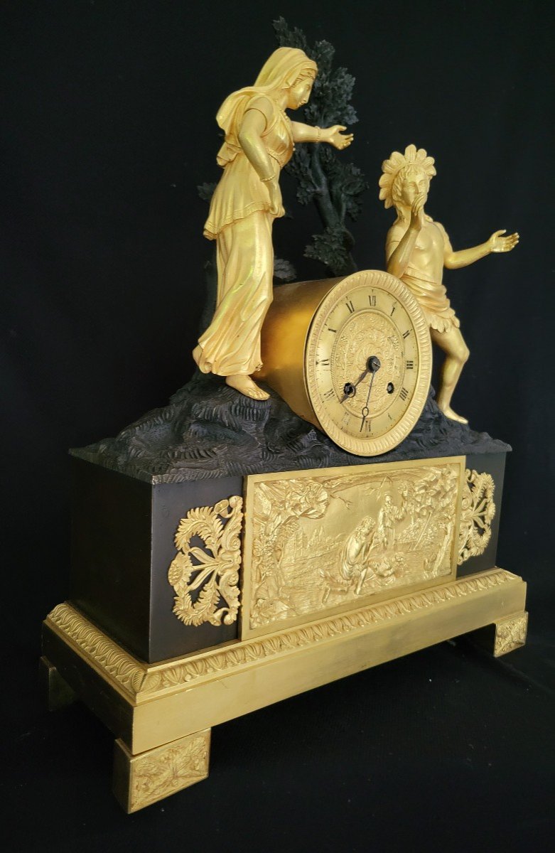 Pendule à l'exotisme, à l'Indigène "la fuite d'Atala et Chactas" en bronze doré patiné vers1830-photo-2