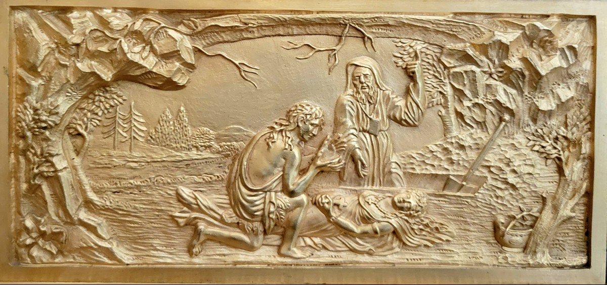 Pendule à l'exotisme, à l'Indigène "la fuite d'Atala et Chactas" en bronze doré patiné vers1830-photo-3
