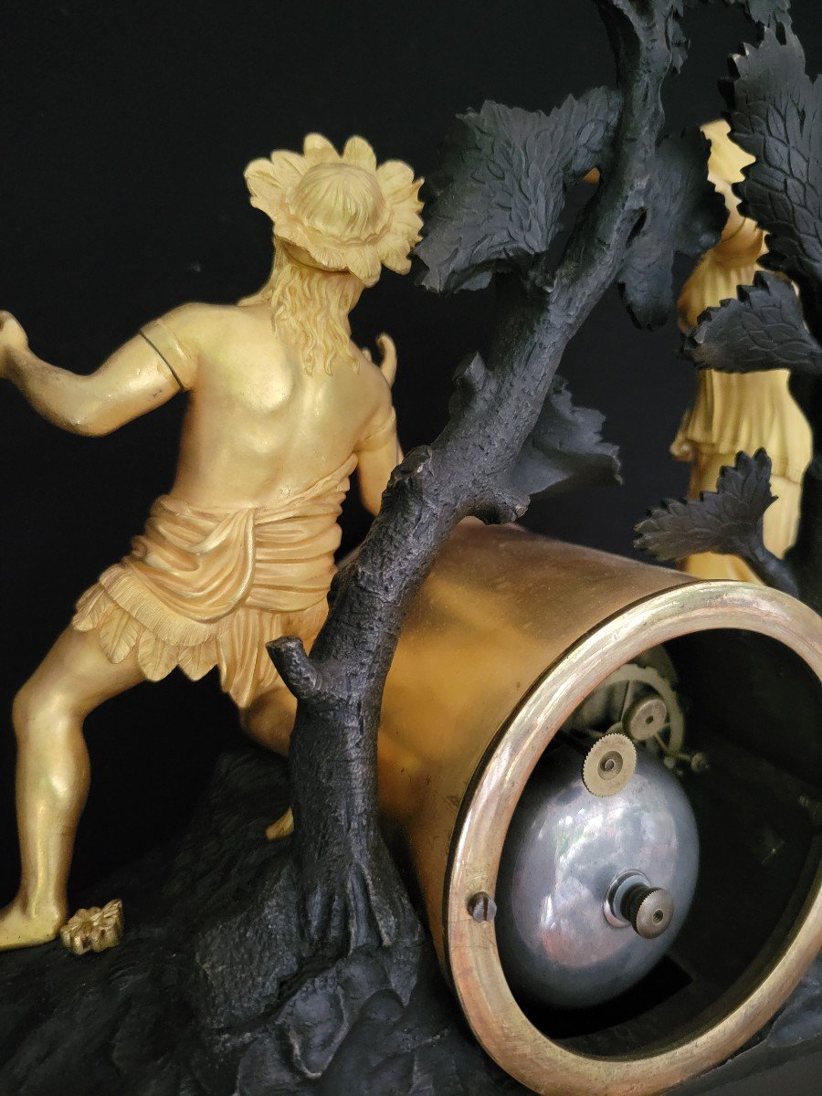 Pendule à l'exotisme, à l'Indigène "la fuite d'Atala et Chactas" en bronze doré patiné vers1830-photo-5