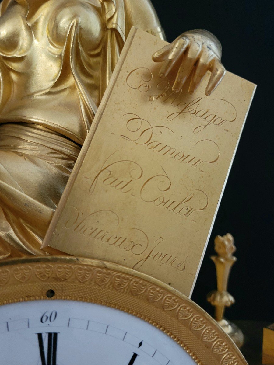 Pendule Époque empire  En Bronze Doré " Le Messager De l'Amour " Attribuée à J.f Savart-photo-2
