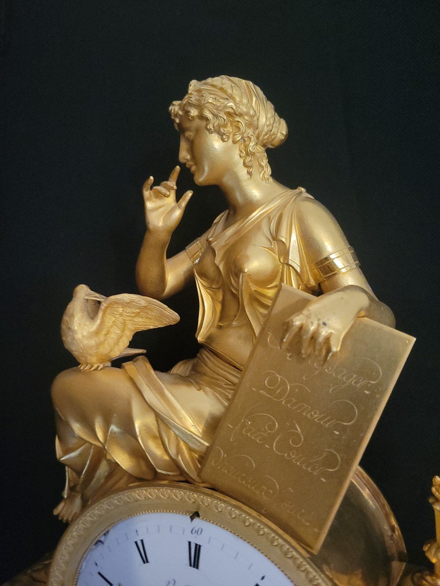 Pendule Époque empire  En Bronze Doré " Le Messager De l'Amour " Attribuée à J.f Savart-photo-5