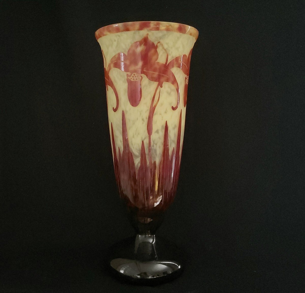 Vase  Art Déco  Schneider Modèle Orchidee Signé Le Verre Français 1924-1927-photo-2