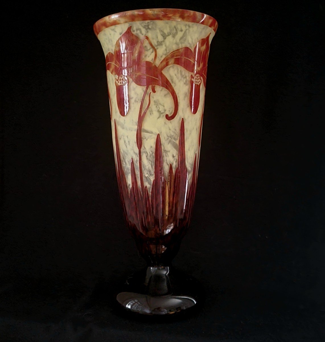 Vase  Art Déco  Schneider Modèle Orchidee Signé Le Verre Français 1924-1927-photo-3