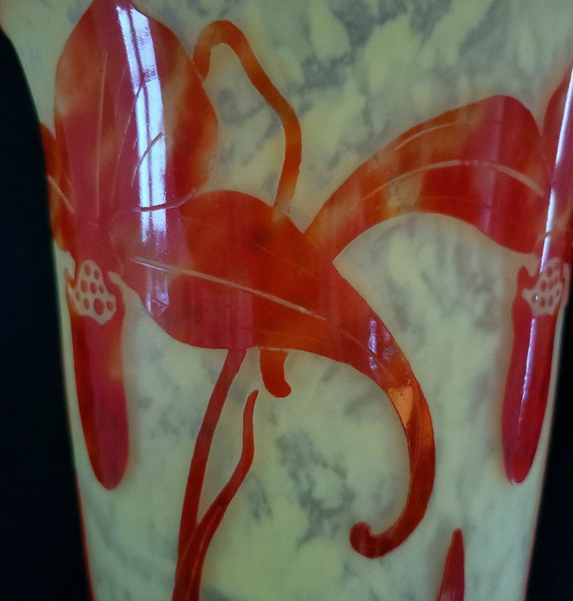 Vase  Art Déco  Schneider Modèle Orchidee Signé Le Verre Français 1924-1927-photo-1