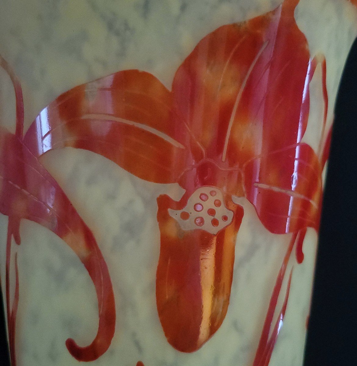 Vase  Art Déco  Schneider Modèle Orchidee Signé Le Verre Français 1924-1927-photo-2