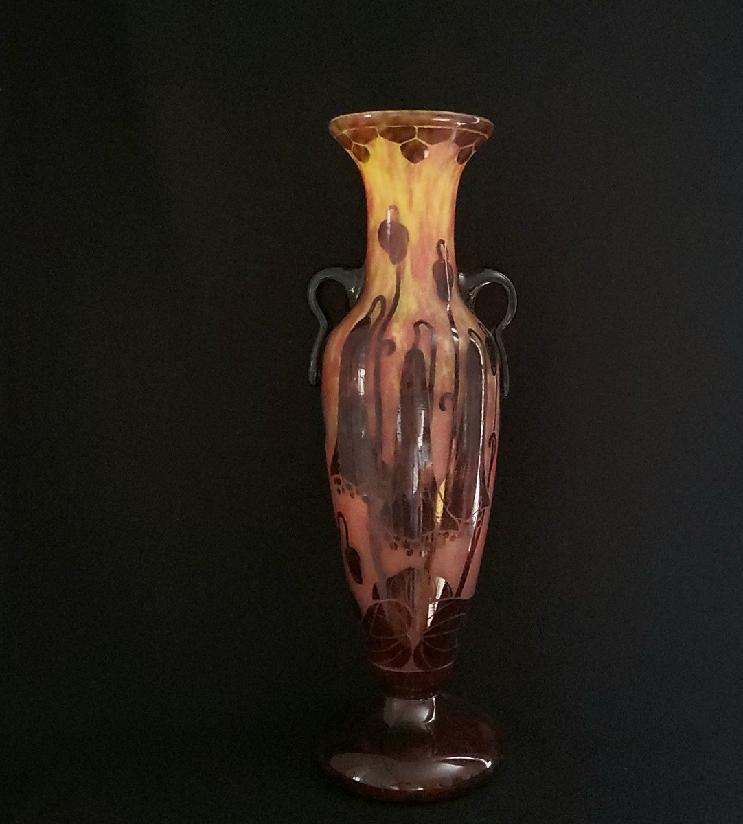 Charles Schneider :  Grand Vase   Modèle " Campanules"   Signée Le Verre Français 1922/1925-photo-3