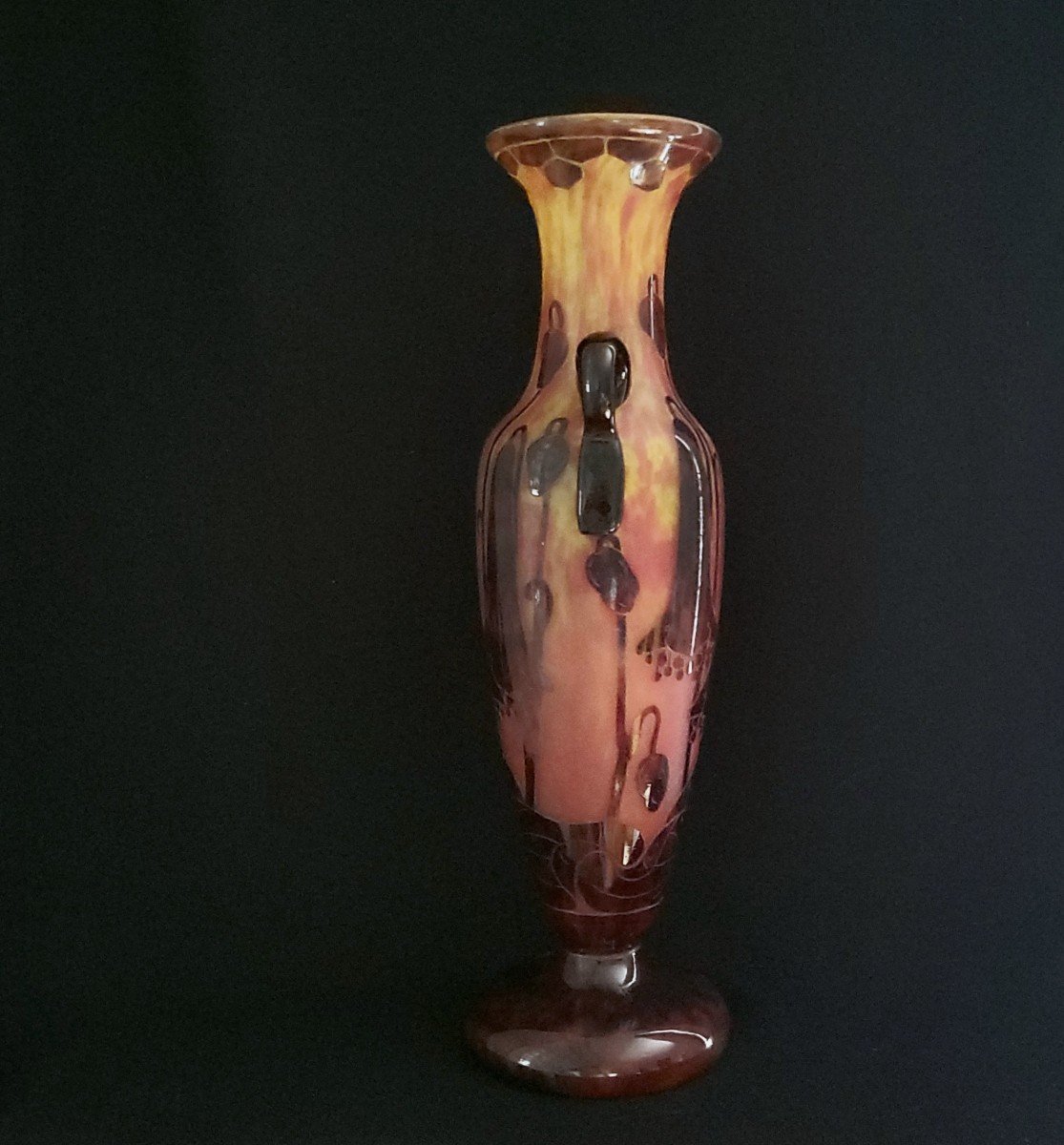 Charles Schneider :  Grand Vase   Modèle " Campanules"   Signée Le Verre Français 1922/1925-photo-4