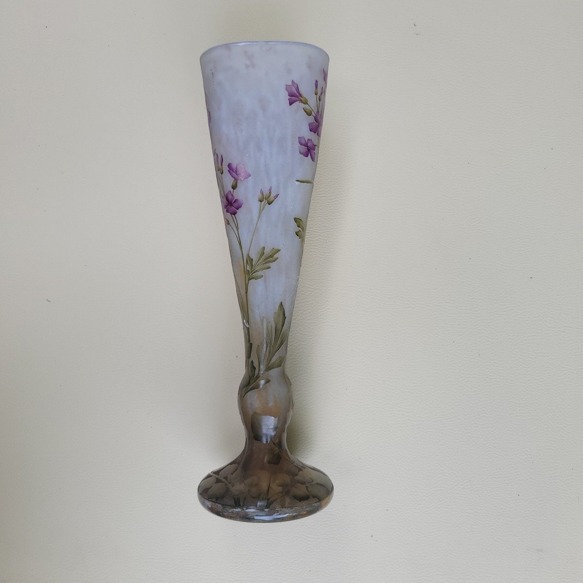 Vase Daum  gravé et émaillé  décor " Cardamines Des Près Et Lierre émaillé s"   vers  1910-photo-3