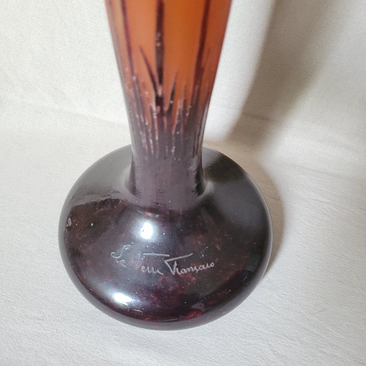 Monumental Schneider Vase Model "cardamines" Signed Le Verre Français 1924/1927-photo-4