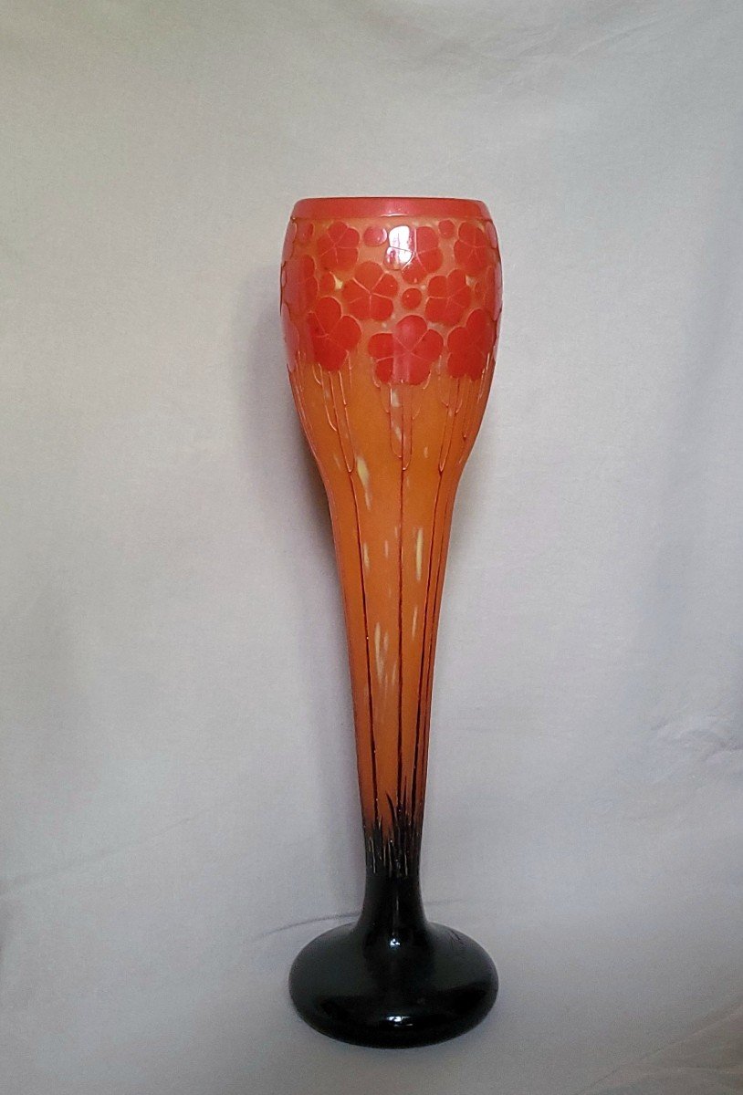 Monumental Schneider Vase Model "cardamines" Signed Le Verre Français 1924/1927