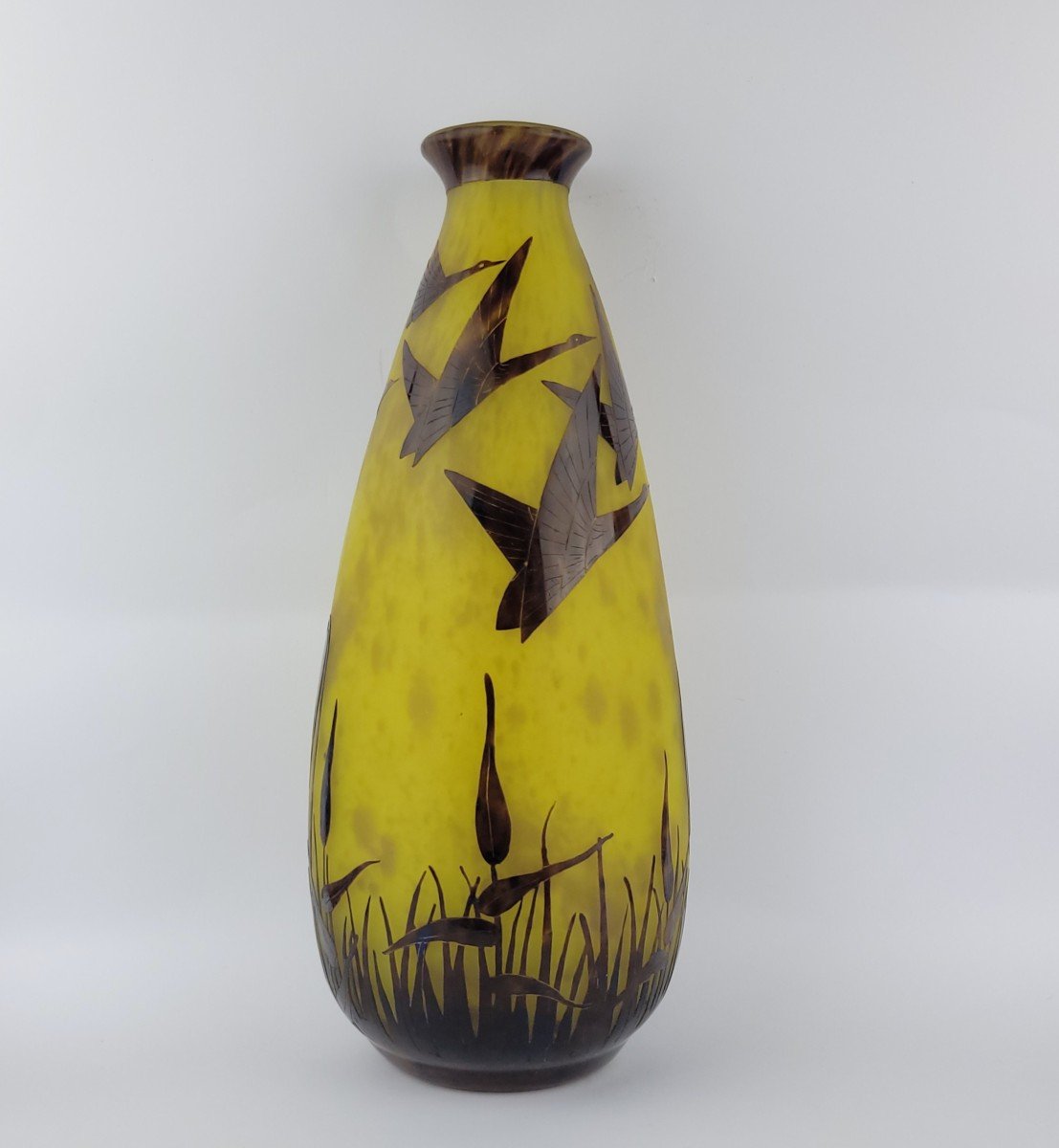 Schneider : Vase "halbrans " Décor De Canard Sauvages Signé "le Verre Français " 1924 - 1927-photo-2