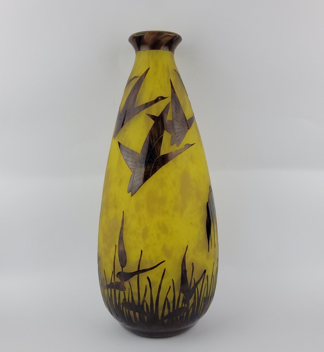 Schneider : Vase "halbrans " Décor De Canard Sauvages Signé "le Verre Français " 1924 - 1927-photo-3