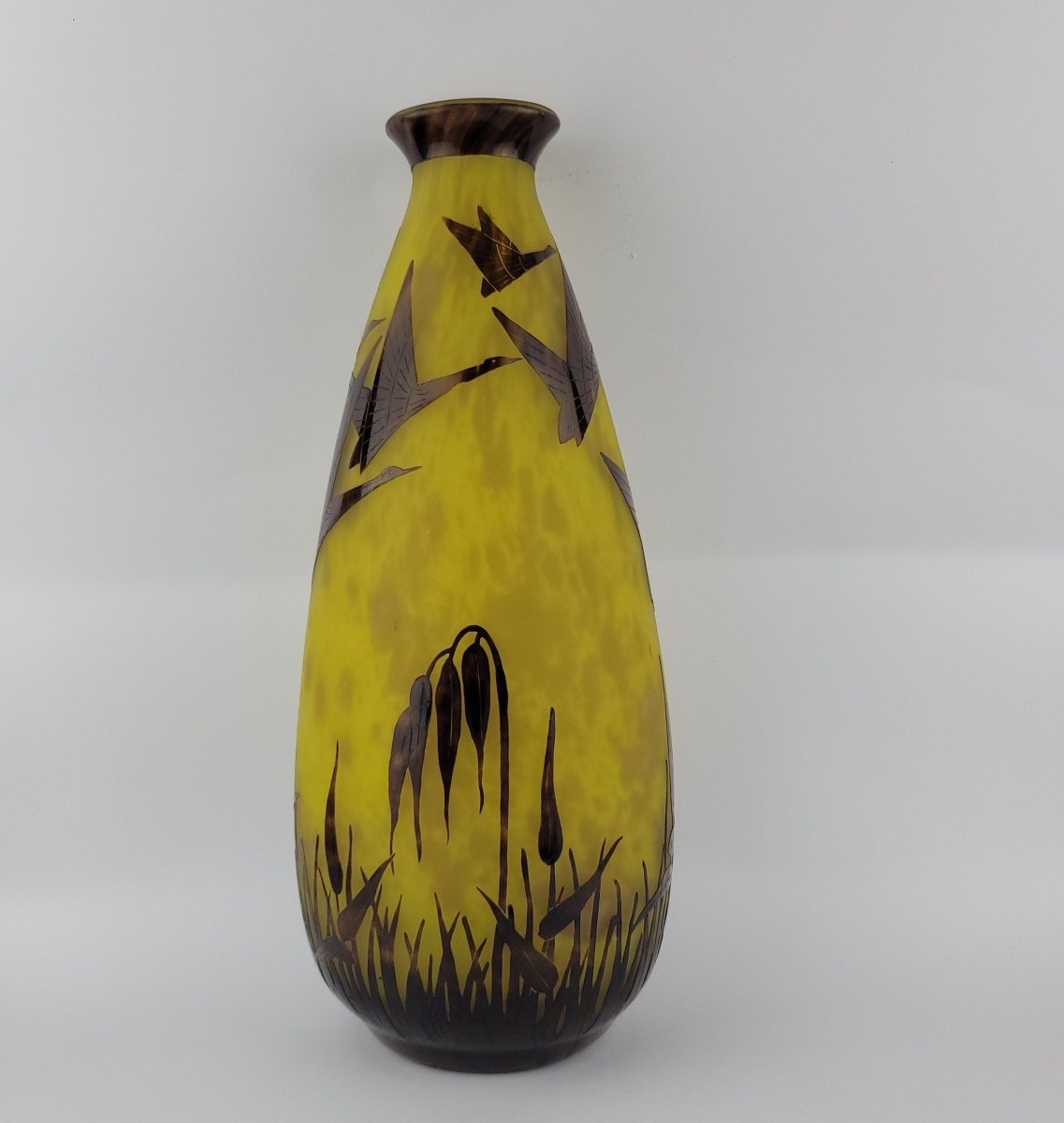 Schneider : Vase "halbrans " Décor De Canard Sauvages Signé "le Verre Français " 1924 - 1927