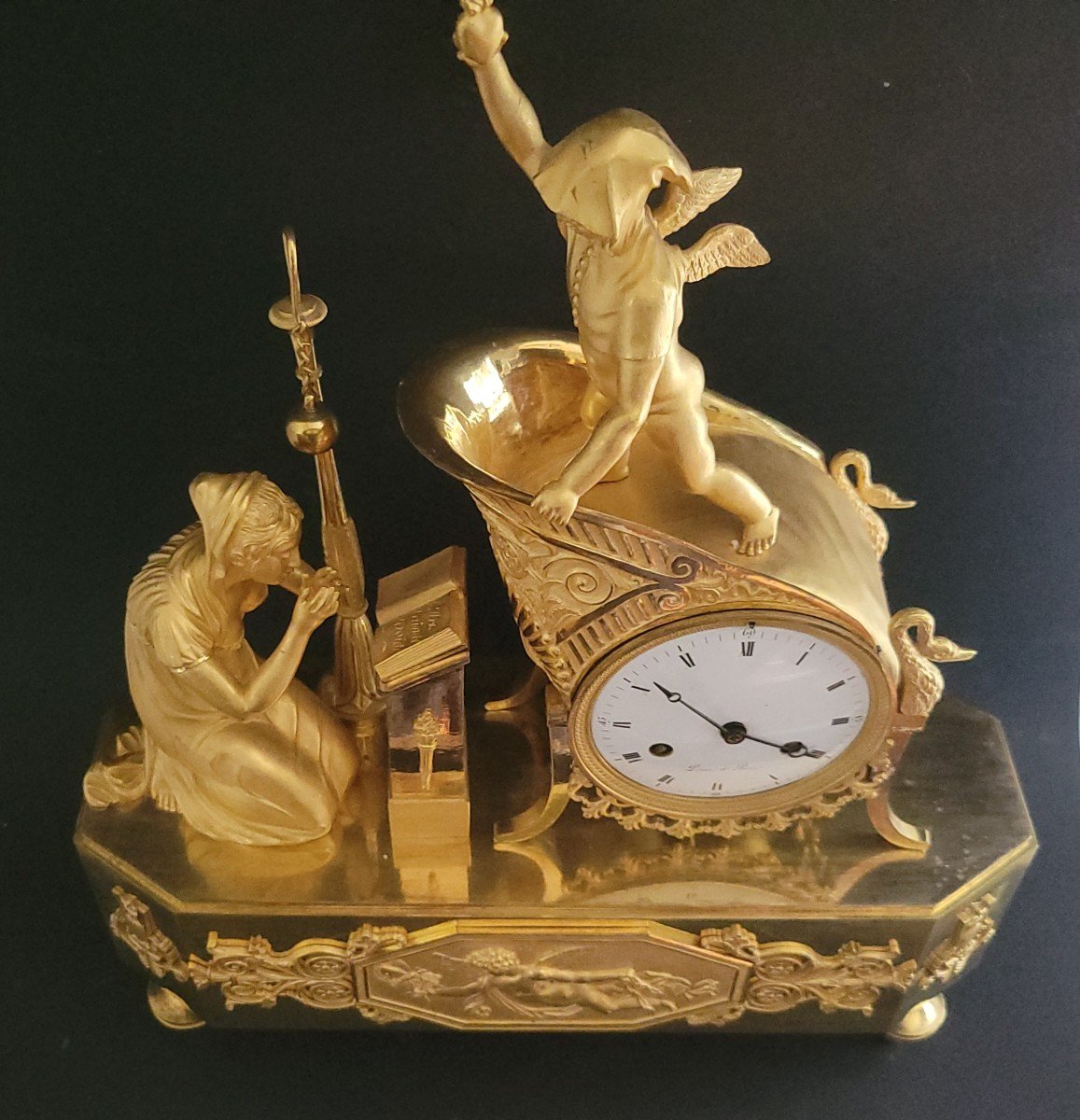 Gilt Bronze Mantel  Clock "the Oath Of Love" Or "the Art Of Loving" By Ovide Circa 1805-photo-3