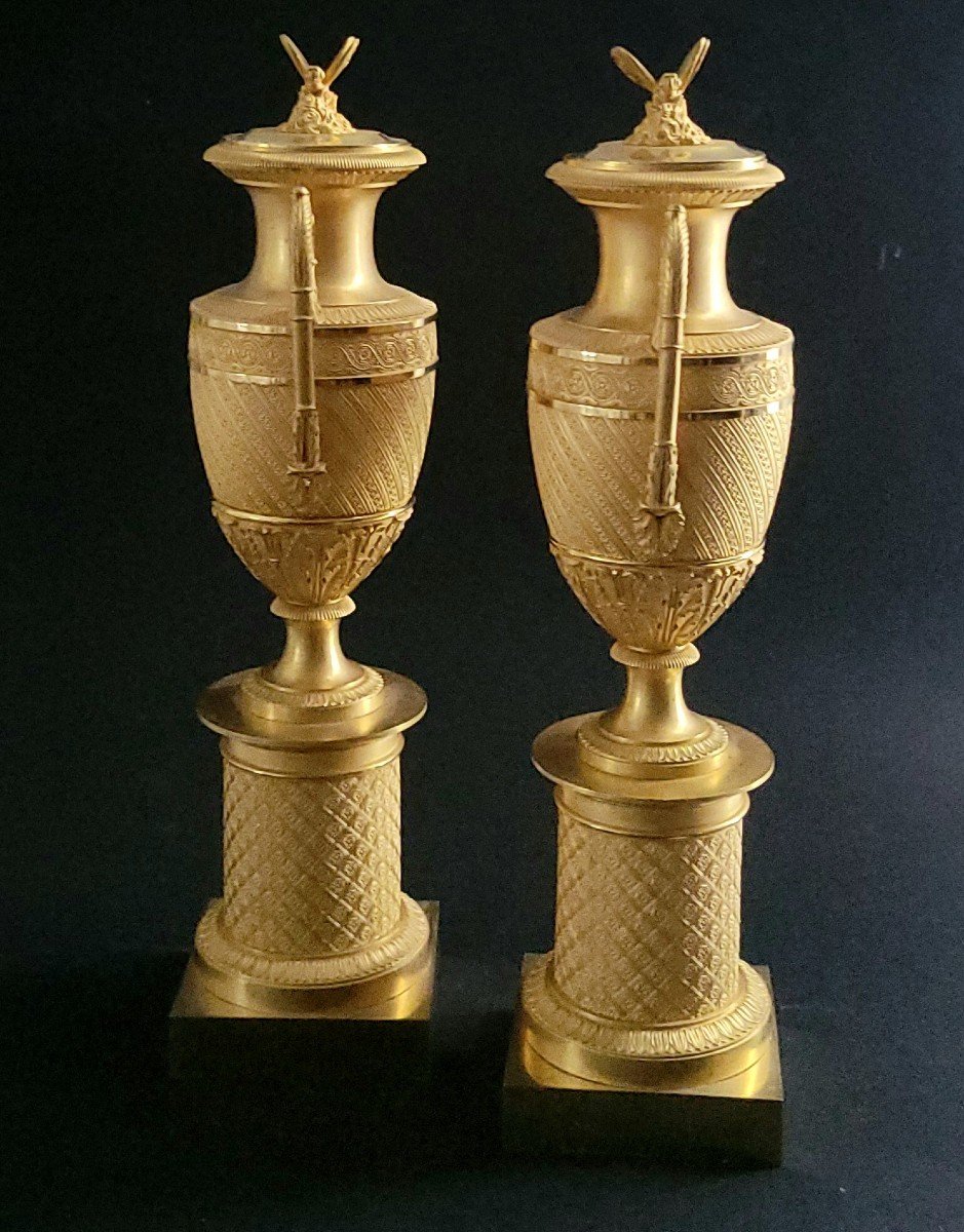 Paire De Vases Ou Cassolettes En Bronze Doré d'époque Empire-photo-2