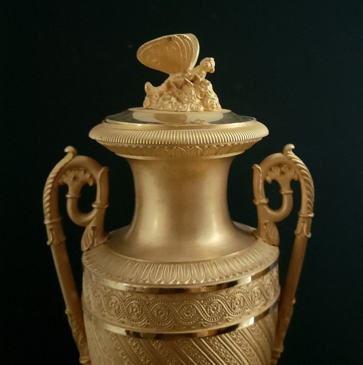 Paire De Vases Ou Cassolettes En Bronze Doré d'époque Empire-photo-4