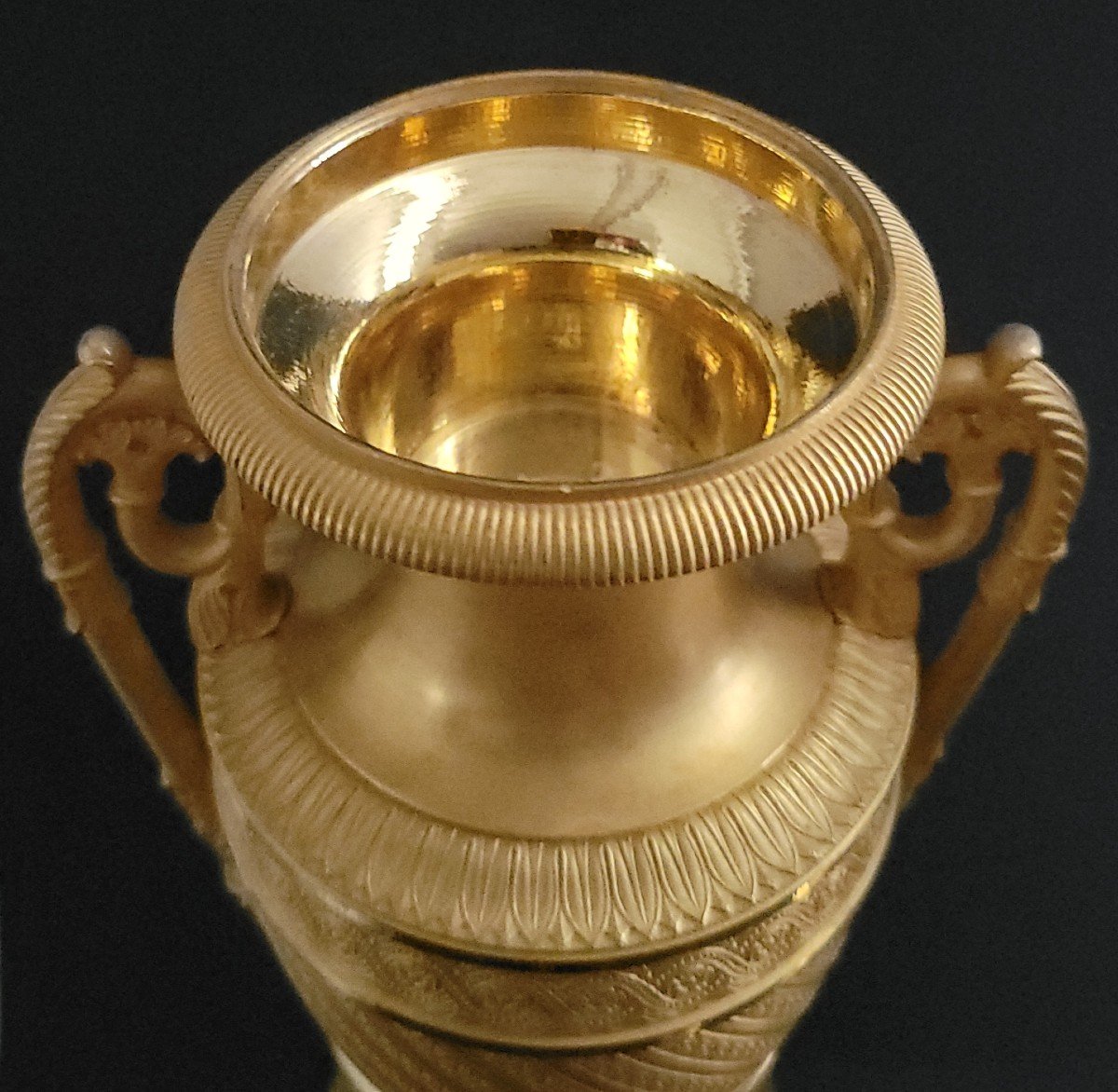 Paire De Vases Ou Cassolettes En Bronze Doré d'époque Empire-photo-6