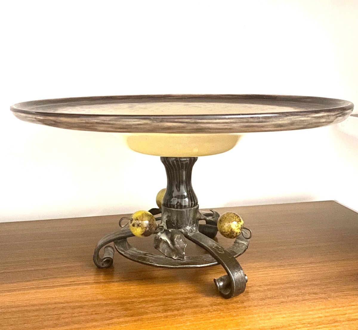 Charles  Schneider, Coupe En Verre Et Fer Forgé d'époque Art Déco