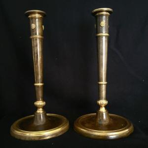 Pair Of Torches In Gilt And Patinated Bronze Around 180p Attributed To Claude Galle