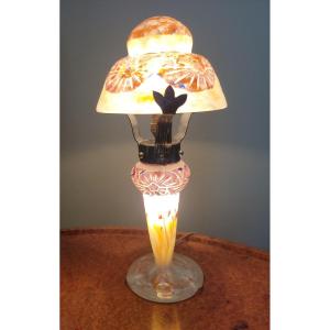 Charles Schneider, Mushroom Lamp Model “columbines” Signed Le Verre Français/charder