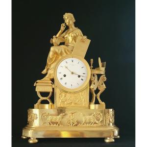 Mantel Clock Circa 1806 Empire , Gild Bronze, Attributed To J.f Savart