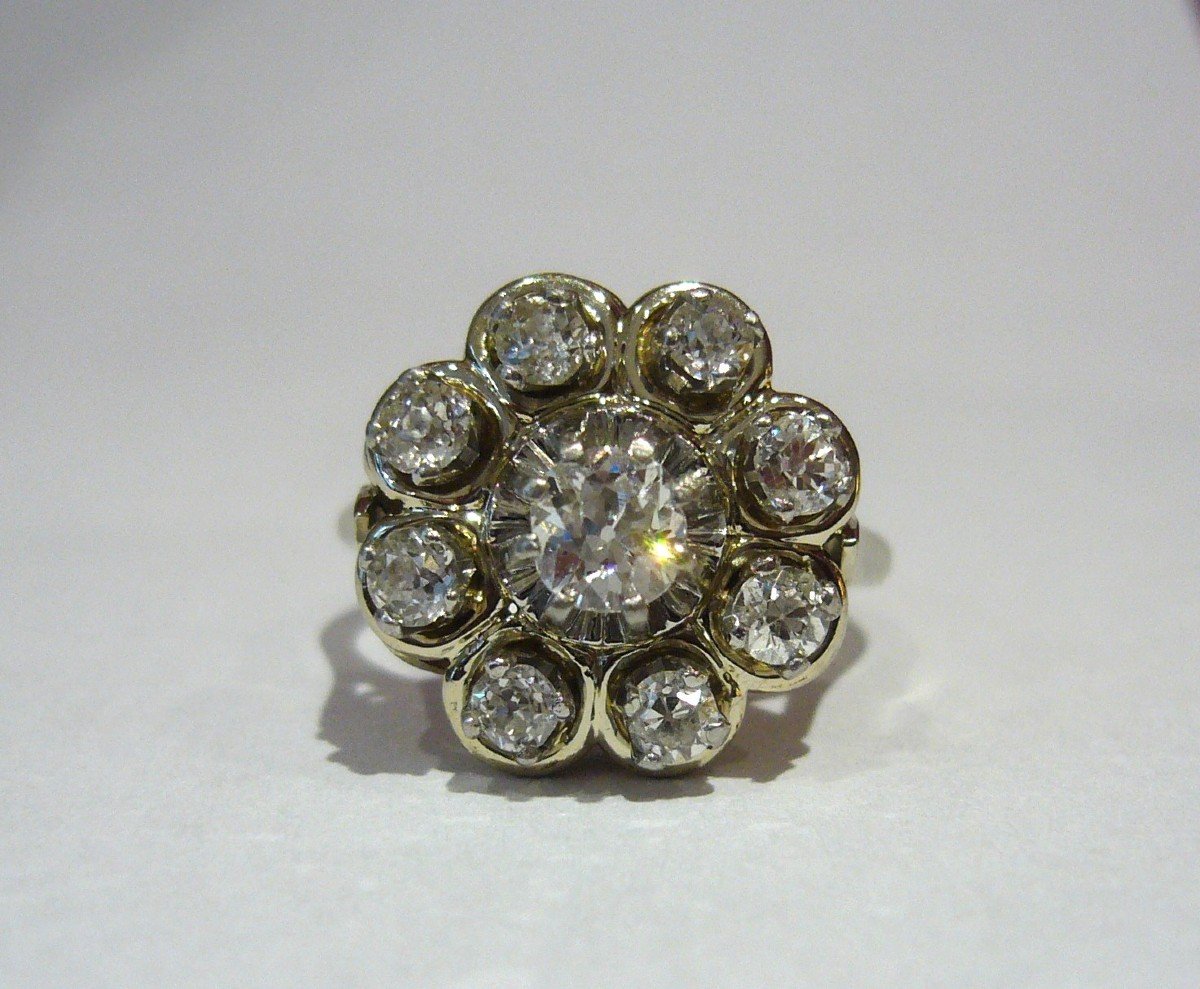 Platinum Gold And Diamond Flower Ring-photo-2