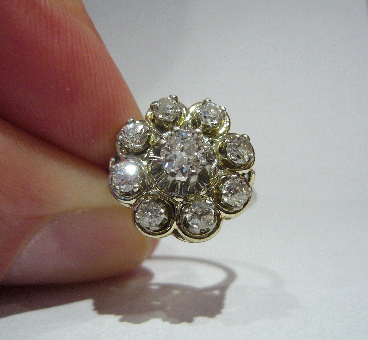 Platinum Gold And Diamond Flower Ring