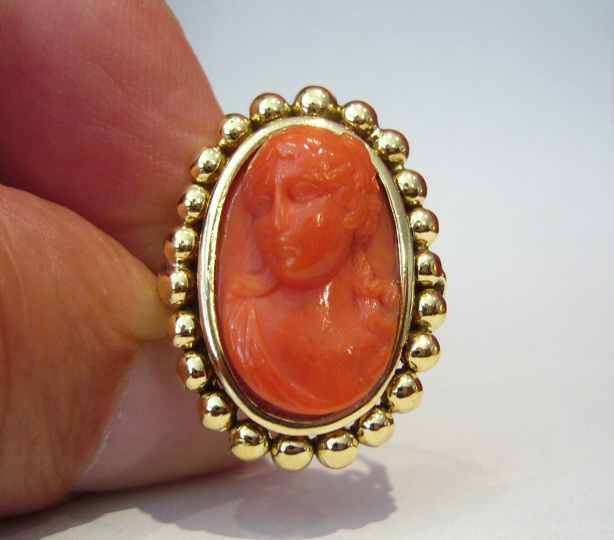 Gold Ring Set With A Coral Cameo