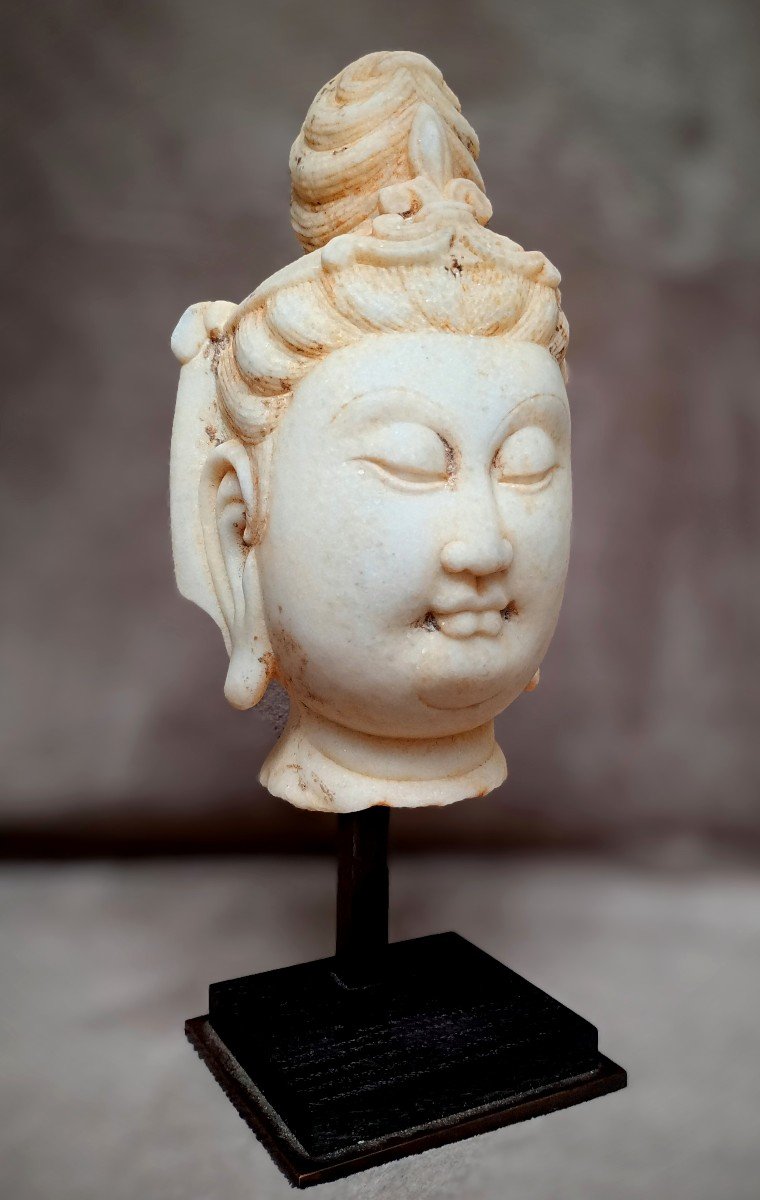 Tête de Bodhisattva en marbre - Chine -photo-2