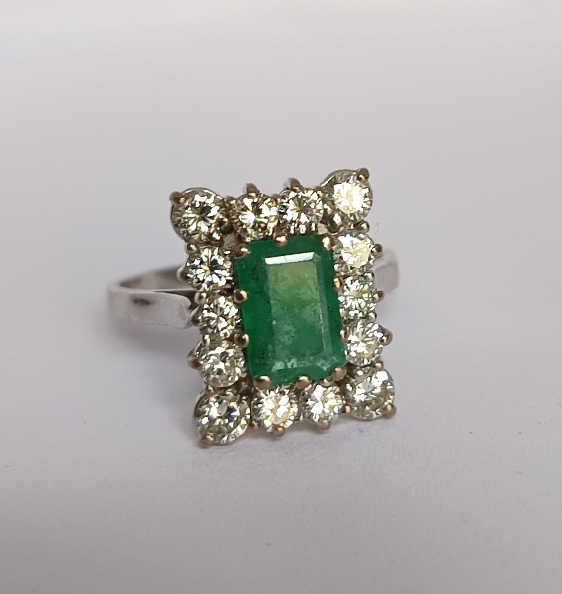 White Gold, Emerald And Diamond Ring