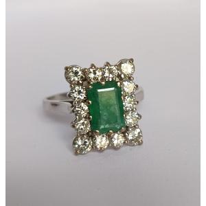 White Gold, Emerald And Diamond Ring