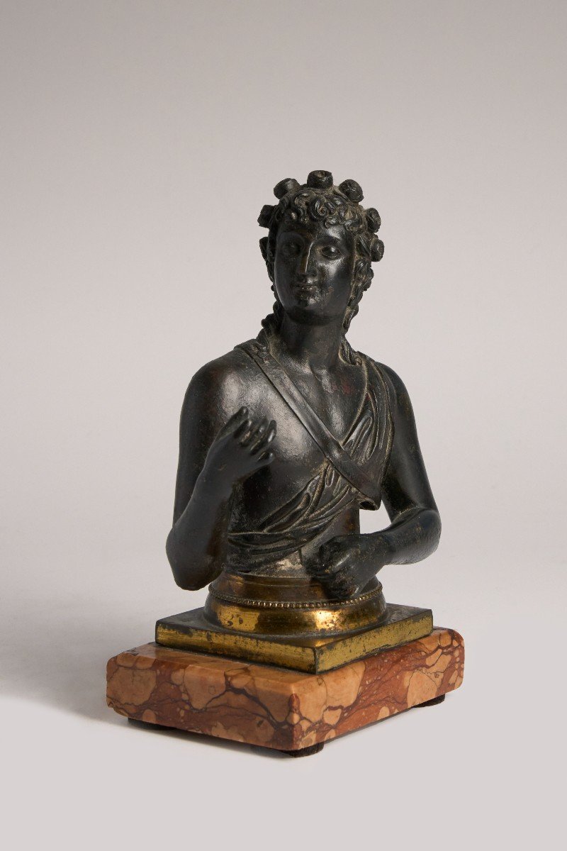 Bust Of Eros In Bronze With Excavation Patina - 19th Century-photo-2