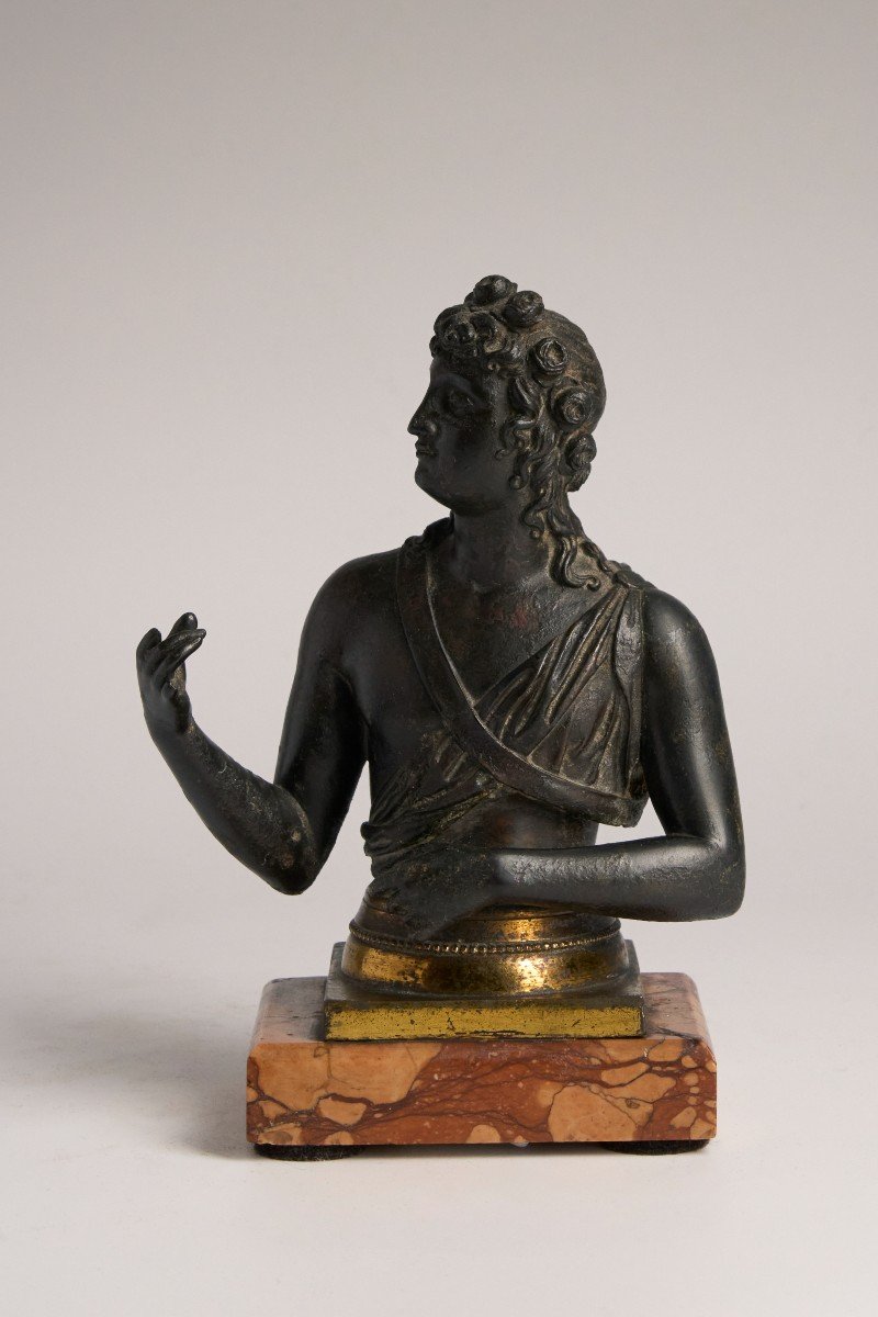 Bust Of Eros In Bronze With Excavation Patina - 19th Century